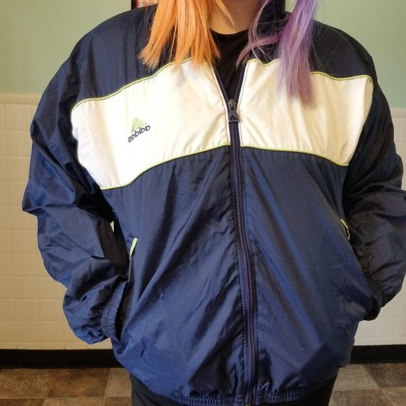 adidas Jackets & Coats Vintage 9s Y2k Adidas Navy Blue Green Womens